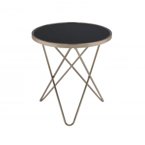 Mod Black Glass And Geo Gold End Table