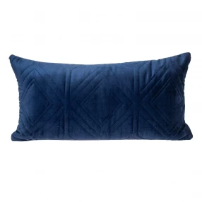 Quilted diamonds velvet lumbar pillow in electric blue with comfortable rectangle throw pillow design
