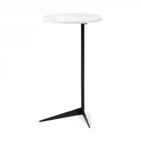27" Black And White Marble Round End Table
