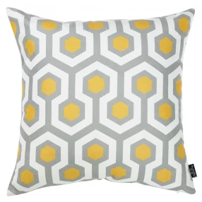 Geometric zippered polyester throw pillow cover in orange and grey with pattern design