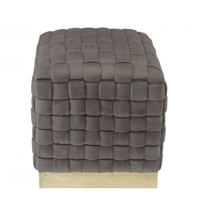 17" Taupe Velvet And Gold Ottoman