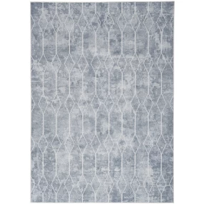geometric power loom washable area rug in brown and grey with symmetrical pattern and motif