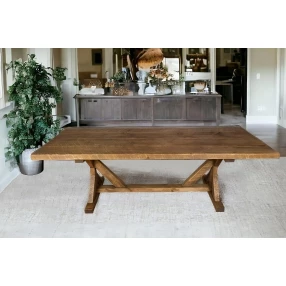 96" Brown Reclaimed Wood Trestle Base Dining Table