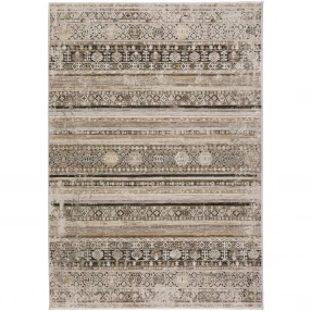 brown oriental area rug with fringe and beige pattern