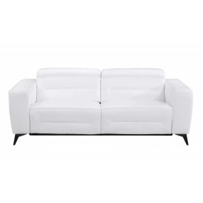 83" White Italian Leather USB Sofa With Silver Legs