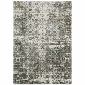 8' X 11' Ivory Grey Charcoal Rust Gold And Brown Oriental Power Loom Stain Resistant Area Rug