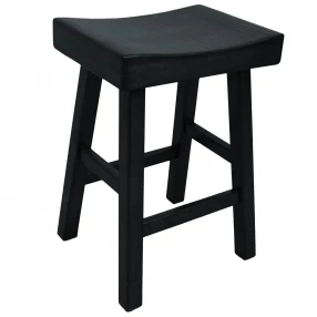 25" Black Solid Wood Backless Counter Height Bar Chair
