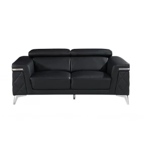 70" Black And Silver Metallic Leather Loveseat