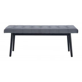 49" Gray and Black Upholstered Velvet Bench