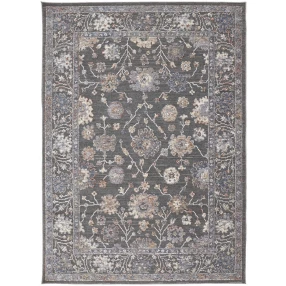 orange floral power loom area rug with brown rectangle pattern