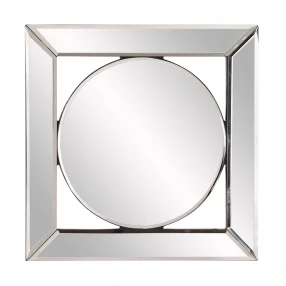 12" Round in Square Glass Framed Accent Mirror
