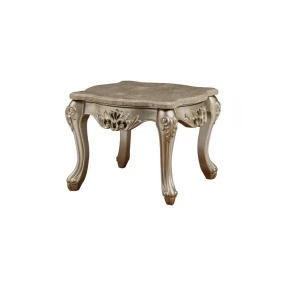 25" Champagne And Marble Marble And Solid Wood Square End Table