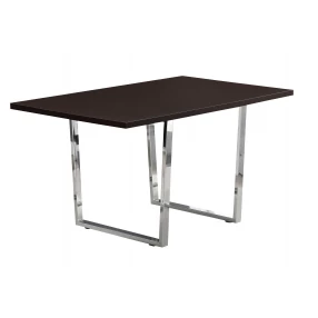 59" Espresso And Silver Metal Dining Table