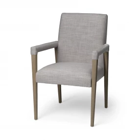 Gray And Brown Upholstered Fabric King Louis Back Dining Arm Chair