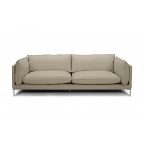 96" Taupe Top Grain Leather Sofa With Silver Legs
