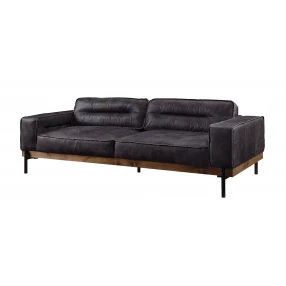 96" Antique Ebony Black Top Grain Leather Sofa