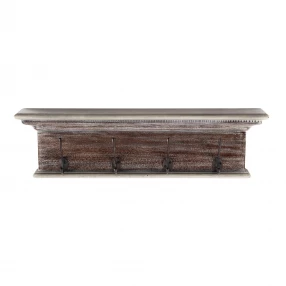 wood four hook hanging coat rack made of hardwood with wood stain finish