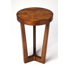 24" Medium Brown Burl Veneer Round End Table