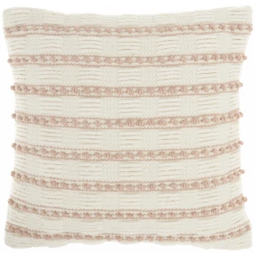 Blush ivory textured stripes throw pillow with a wool pattern in rectangle shape