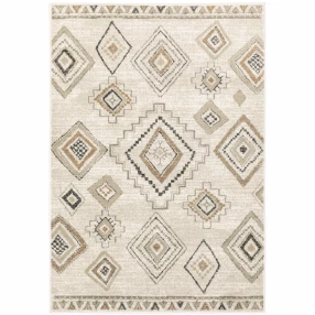 power loom stain resistant area rug in brown and beige with rectangle pattern