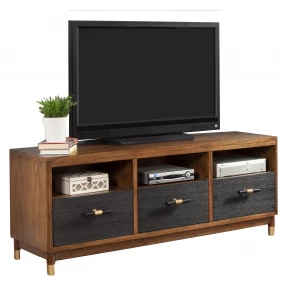 61" Brown and Black Mahogany Solids & Veneer Open shelving TV Stand
