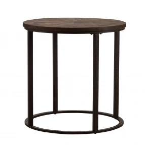 24" Natural Wood Solid Wood And Iron Round End Table