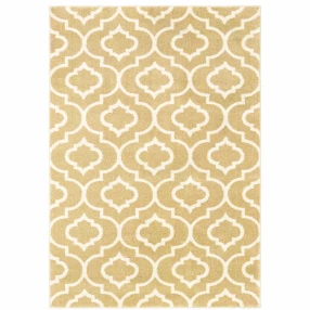 2' X 3' Gold And Ivory Geometric Power Loom Stain Resistant Area Rug