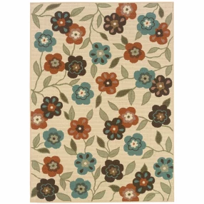 5' x 8' Brown and Ivory Floral Stain Resistant Indoor Outdoor Area Rug