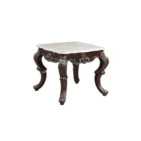 24" Antique Oak And Marble Marble And Resin Square End Table