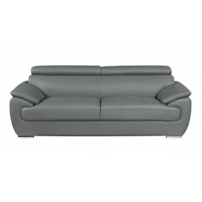 86" Gray And Silver Leather Sofa