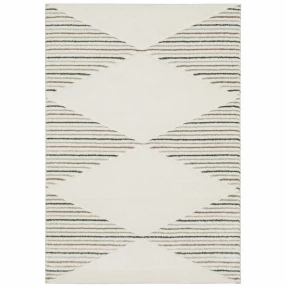5' X 8' Beige Grey Sage Green Pale Blue Brown And Charcoal Geometric Power Loom Stain Resistant Area Rug