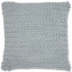 Periwinkle knotted detail throw pillow with grey pattern and metal accents