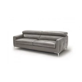 79" Dark Grey Genuine Leather and Silver Sofa
