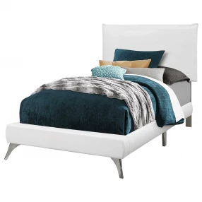 Solid Wood Twin White Upholstered Linen Bed