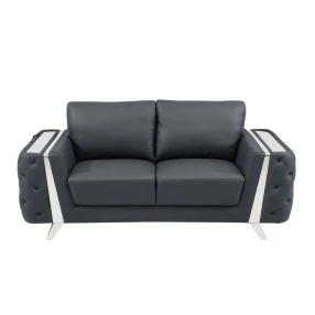 72" Dark Gray And Silver Genuine Leather Loveseat