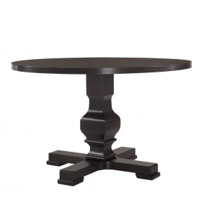47" Black Rounded Solid Wood Pedestal Base Dining Table