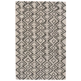 5' X 8' Black Gray And Taupe Wool Geometric Tufted Handmade Stain Resistant Area Rug