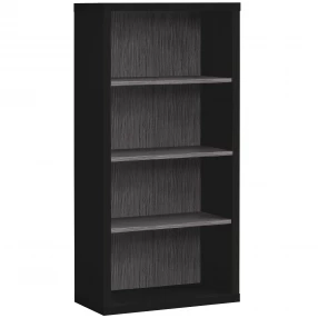 black gray wood bookcase with shelves for books and storage