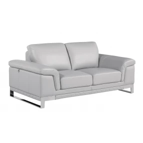 73" Light Gray And Silver Genuine Leather Love Seat