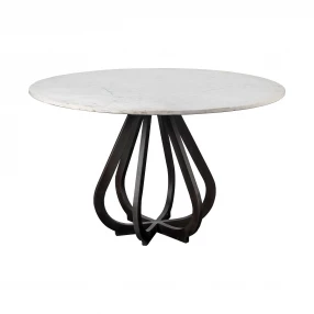 48" Round White Marble Top Black Base Dining Table