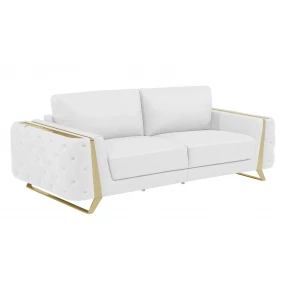 90" White Italian Leather Sofa With Silver Legs