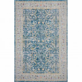 5' X 8' Blue Floral Stain Resistant Indoor Outdoor Area Rug