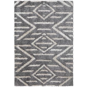 5' X 8' Gray And Ivory Geometric Power Loom Stain Resistant Area Rug