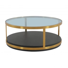 43" Clear And Black Solid Wood Round Coffee Table With Shelf