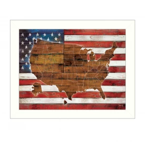 American Flag USA Map White Framed Print Wall Art
