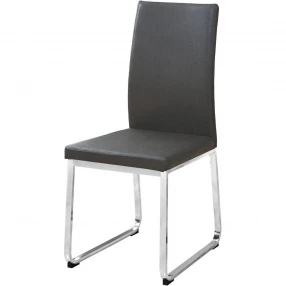 Set Of Two Gray Upholstered Faux Leather Solid Back Dining Chairs