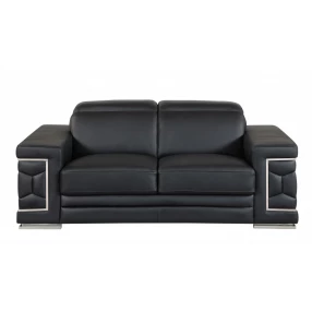 71" Black And Silver Genuine Leather Love Seat