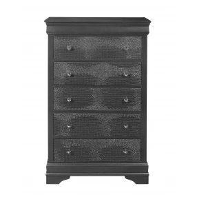 31" Metallic Grey Solid Wood Five Drawer Chest