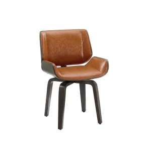 Brown And Black Upholstered Faux Leather Curved Back Dining Side Chair