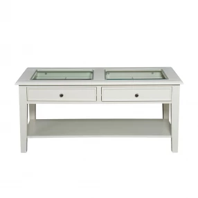 44" Off And White And Off-White Glass And Metal Rectangular Coffee Table